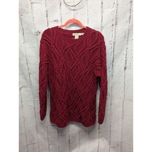 VTG‎ Eddie Bauer Sweater Womens L Large Red Cable Knit Pullover Fisherman 90s